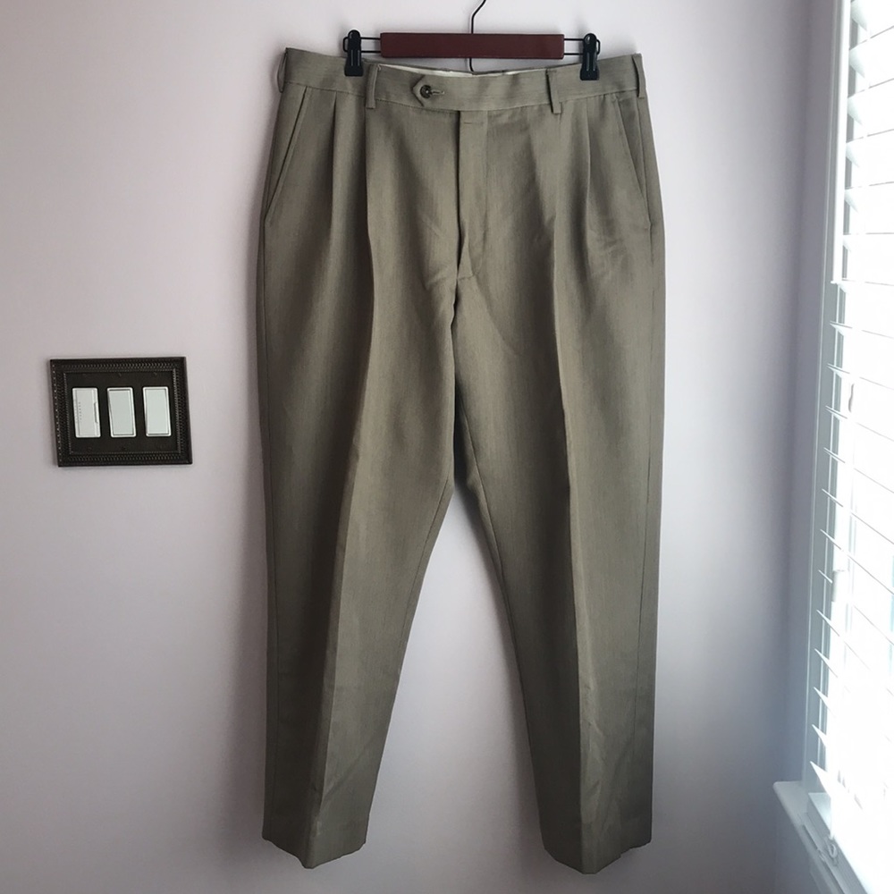 Barry Bricken Tan Pleated Dress Pants.
